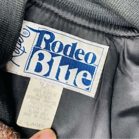 vintage Roper rodeo blue blanket /woven tapestry jacket coat leather like sleeve - Picture 5 of 10